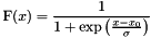 \[ {\rm F}(x) = \frac1{1+\exp\left(\frac{x-x_0}\sigma\right)} \]